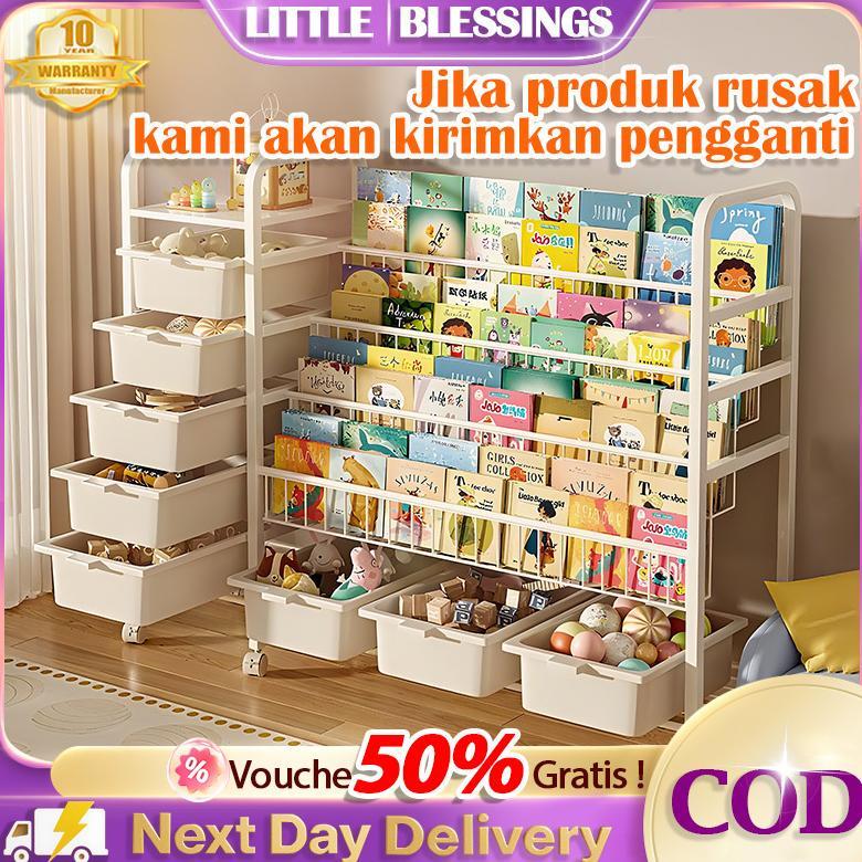 Rak Buku Susun Serbaguna Tempat Rak Buku Anak Rak Portable Roda Rak Mainan Rak Roda Toy Storage