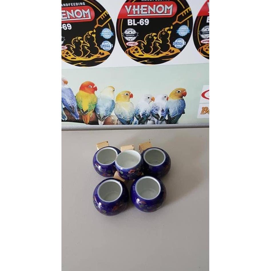 PREMIUM CANGKIR PLECI BIRU CEPUK PAKAN MINUM BURUNG PRAKTIS MURNI ALAMI