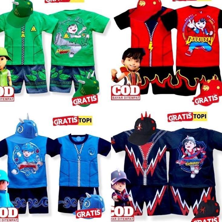 Setelan Anak Boboiboy Halilintar/Gempa/Api/Solar/Daun/Baju Anak Boboiboy Laki Laki/Kostum Anak Boboi