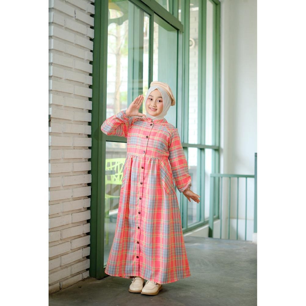 MURAH Gamis Anak Abaya Dress Katun Flanel Kotak-Kotak