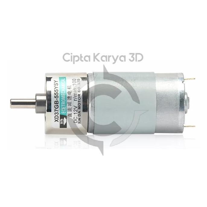DC Motor 12V Gearbox Gear Metal Speed Reduction Motor 37GB555 555 Diameter 37mm Poros 6mm Kecepatan 