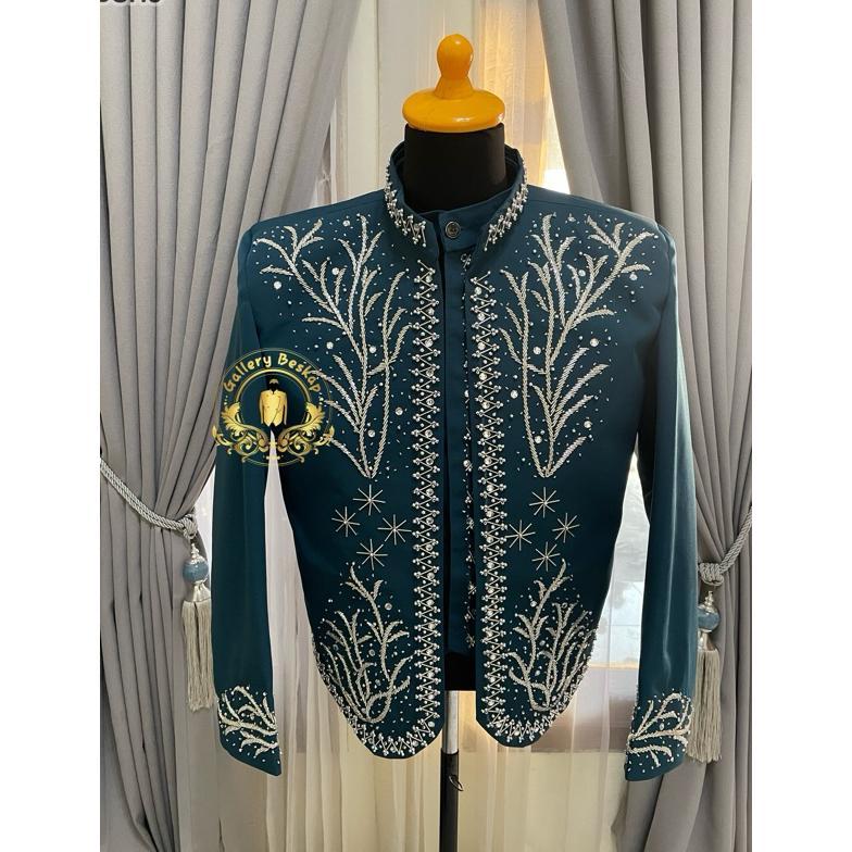 Diskon Beskap Pria/ Baju Adat Pengantin Pria/ Beskap Solo/ Beskap Jawa/ Hewes Warna Emerald