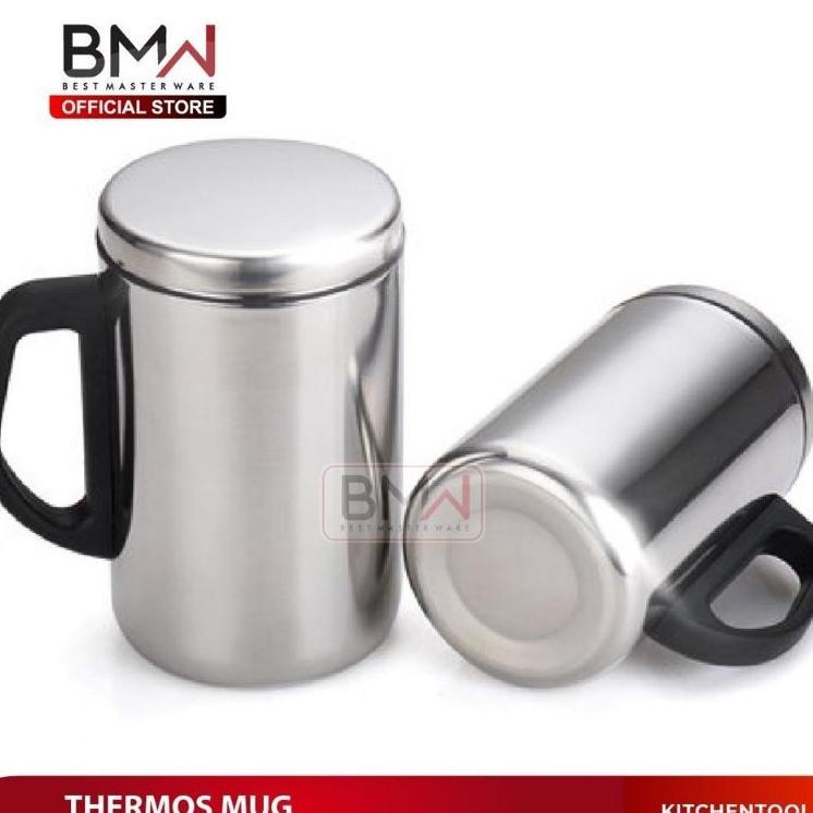Gelas Mug Cangkir Tahan Panas Stainless Steel 500Ml Dengan Tutup Air Panas Dingin Minum Kopi