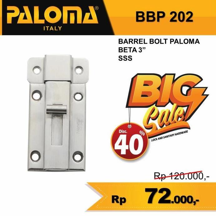 PALOMA BBP 202 KUNCI GRENDEL PINTU SELOT JENDELA SLOT PINTU 3 INCH STAINLESS SUS304