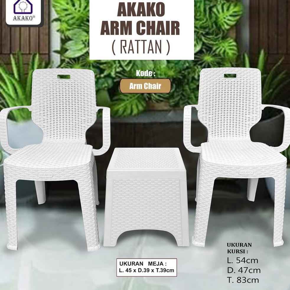 Akako - Kursi Plastik Arm Chair (Rattan) Set - Kursi Teras & Meja Rotan Plastik Minimalis