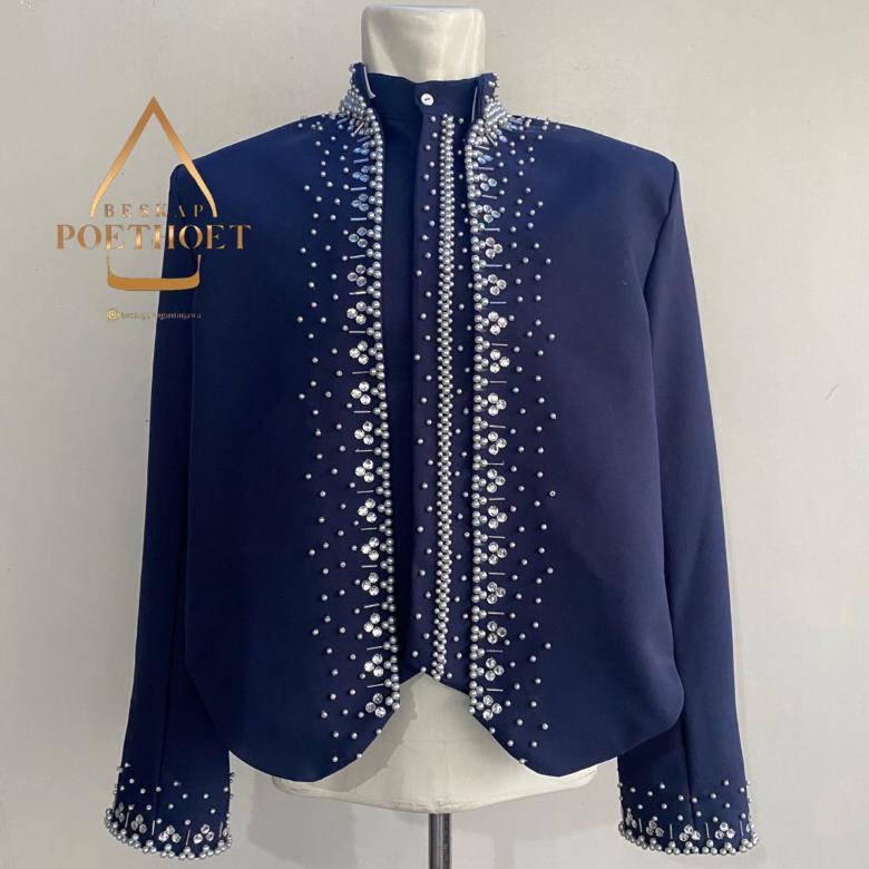 Free Ongkir Jas Beskap Pengantin Jawa Solo Hewes Biru Navy Dongker Navi Payet Silver Simple Elegan P