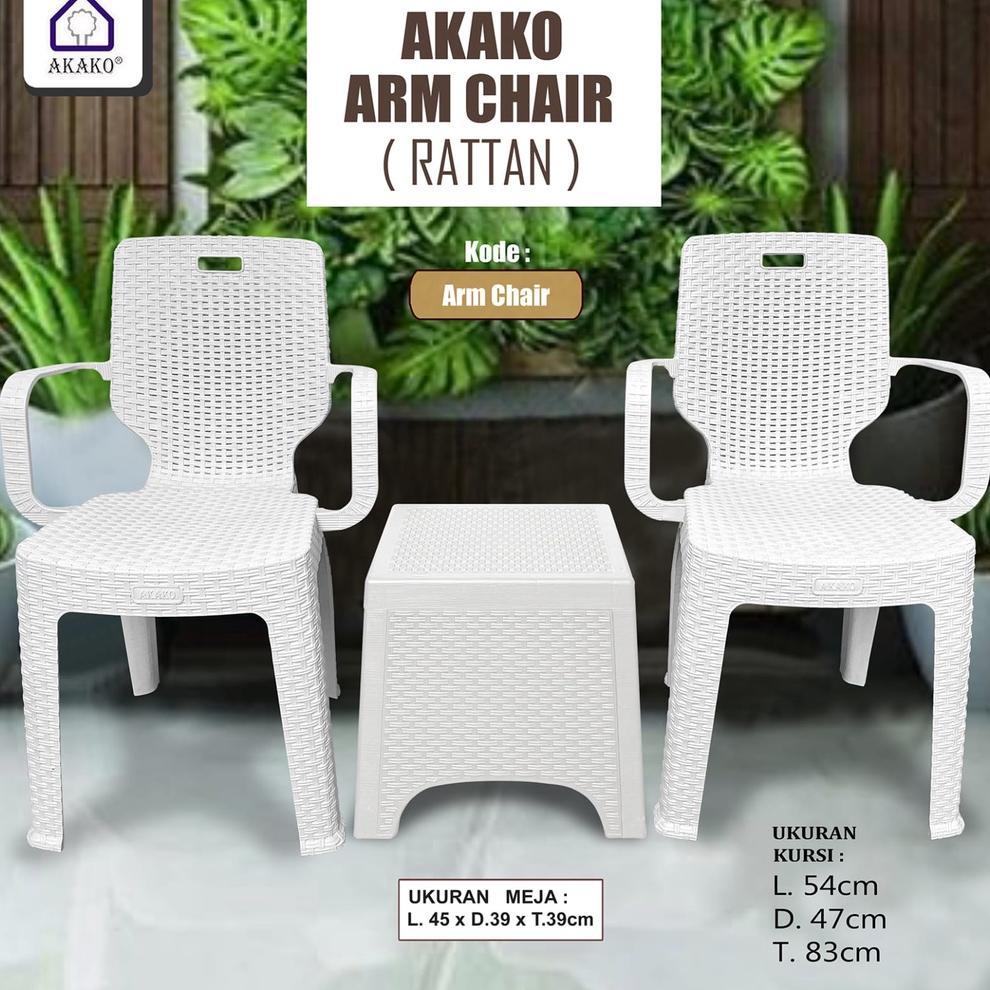 Akako - Kursi Plastik Arm Chair (Rattan) Set - Kursi Teras & Meja Rotan Plastik Minimalis
