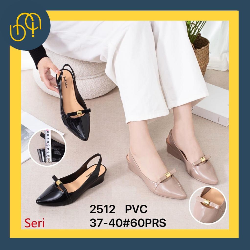 Sepatu Sandal Wedges Pita Permata Jelly Glossy Wanita 2512 Selop Mules Kilau Tali Belakakg Wanita Ke