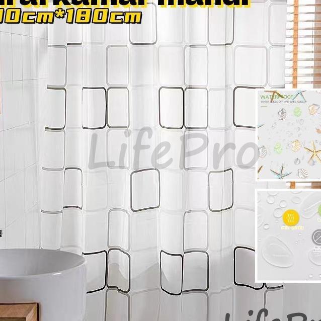 Lifepro Peva Tirai Shower Bathup Anti Air 180 X 180Cm + Ring Hook Tirai Plastik Anti Jamur Tirai Kam