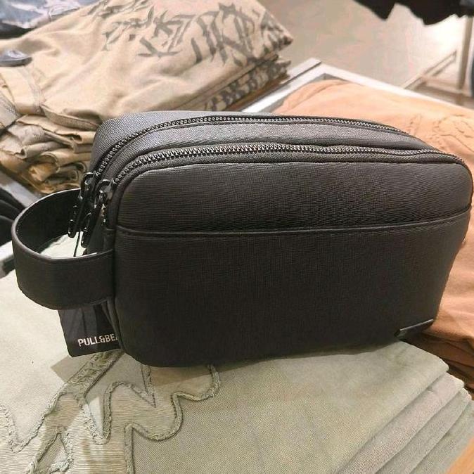 NEW POUCH BAG PULL AND BEAR CLUTCH PRIA ORIGINAL HITAM ORI