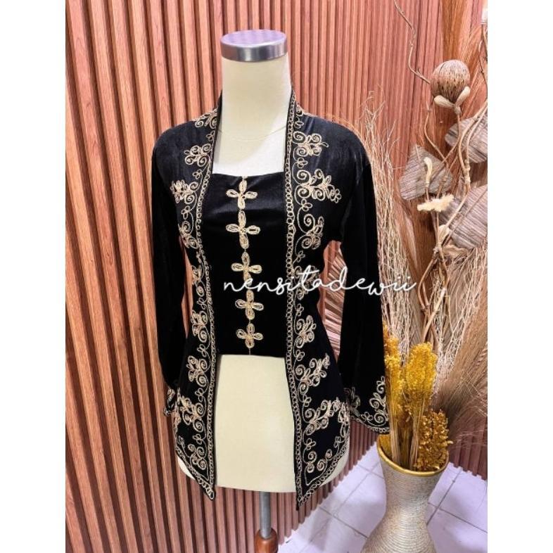 Diskon [Hitam] Kebaya Bludru Bordir - Model Kutubaru & Kartini