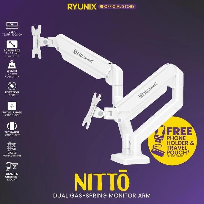 Promo Sades Ryunix Monitor Ergonomic Arm Itto & Monitor Arm Dual Nitto For Pc Monitor Bracket