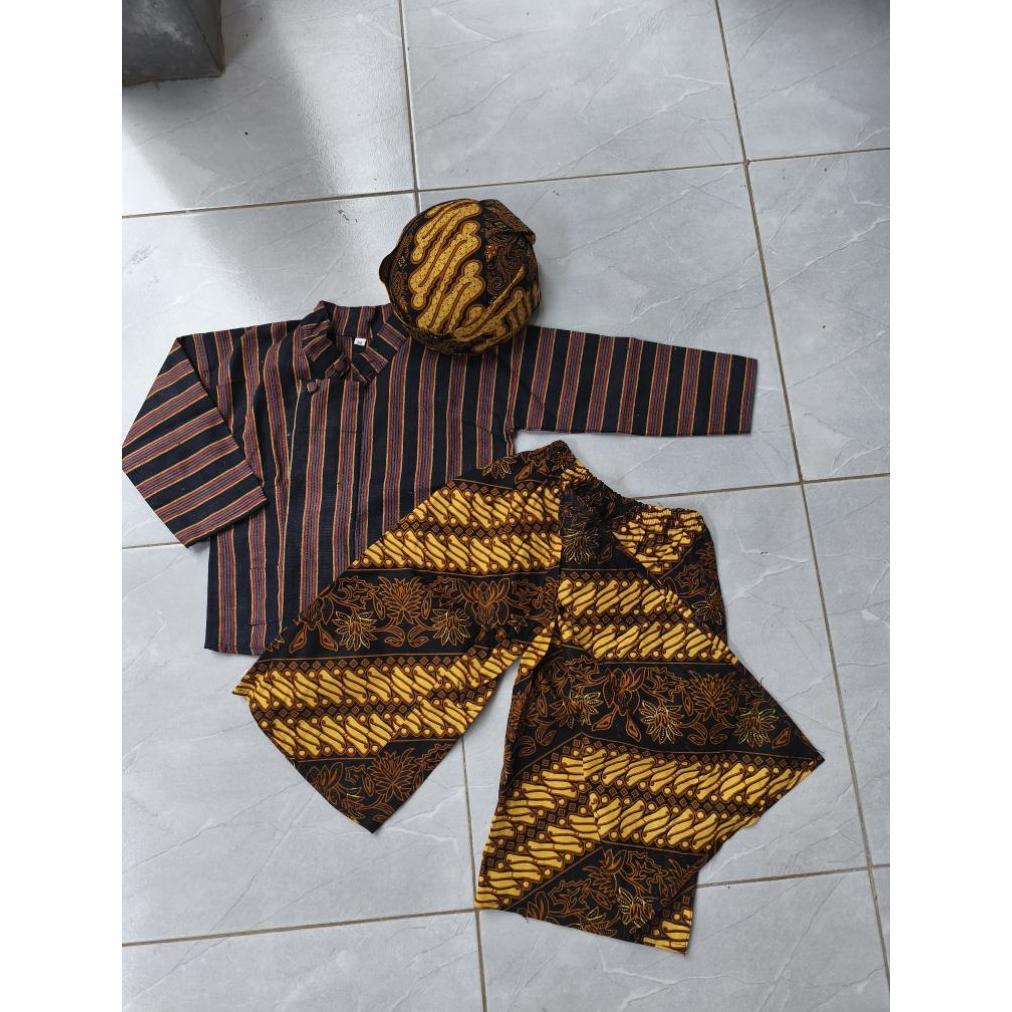 Free Ongkir Baju Adat Jawa Anak Laki Laki | Baju Lurik Anak | Baju Adat Anak |Baju Tedak Siten Bayi 