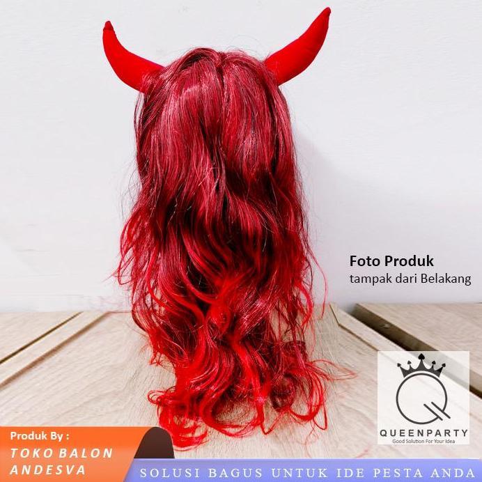 WIG devil / wig setan / Rambut palsu panjang murah / Wig tanduk setan / Rambut Palsu Halloween