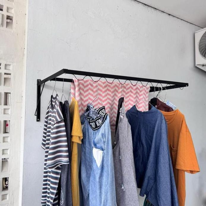 Jemuran Baju Lipat Dinding Besi Kuat Anti Karat | Jemuran Tempel Tembok Minimalis + Free Dynabolt
