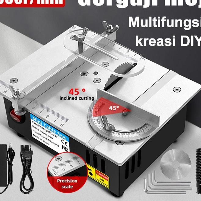 Convenyy Table Saw Mini Diy 7 Kecepatan Gergaji Meja Meja Gergaji Kayu Multifungsi 5000Rpm Rumah Tan