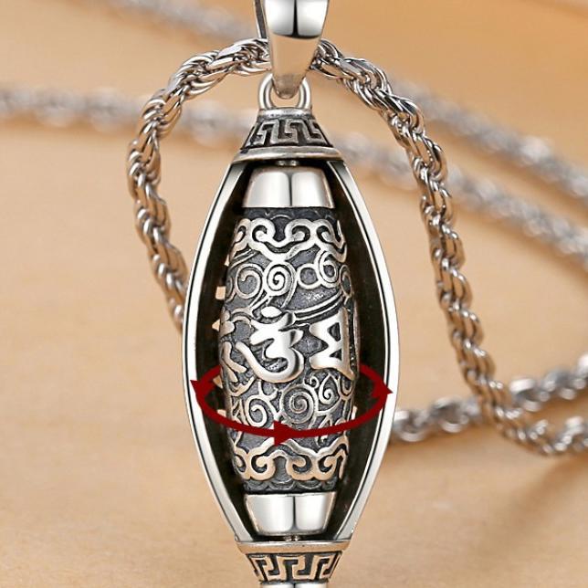 Kalung Tulisan China Putar Kecil / Rantai Kalung Liontin Roda Shurangama Tibet Buddha Tantrayana / S