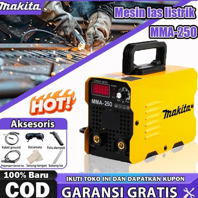 BLAZONE MAKITA Mesin Las Inverter IGBT 450 watt MMA-250 - AlatLas Listrik Portable Untuk Besi, Weldi