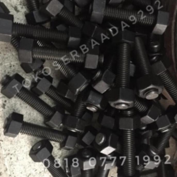 Baut Stud / Stud Bolt + 2 Nut M14 x 75 MM ; Besi (Carbon Steel)