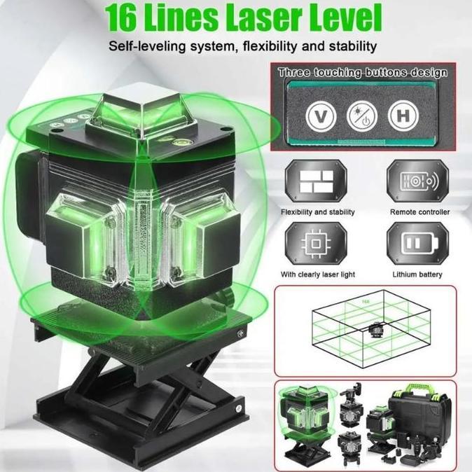 ATHHINE 4d 16 Line Waterpass Laser Bangunan Level Leser Bangunan Keramik Timbangan Alat Tukang Meter