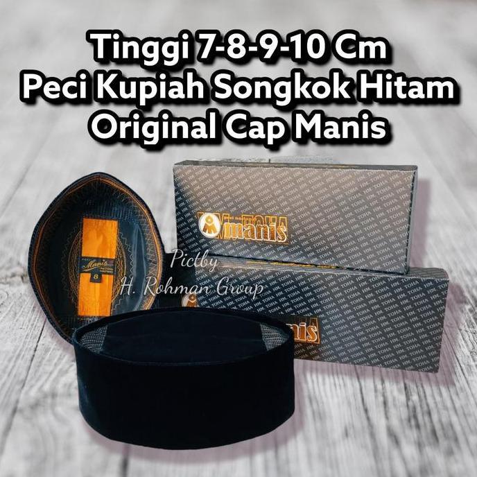 Wekup Peci Kopiah Hitam Polos Ac Merk Manis Tinggi 7Cm 8Cm 9Cm 10Cm Hm Toha Bandung Songkok Beludru 