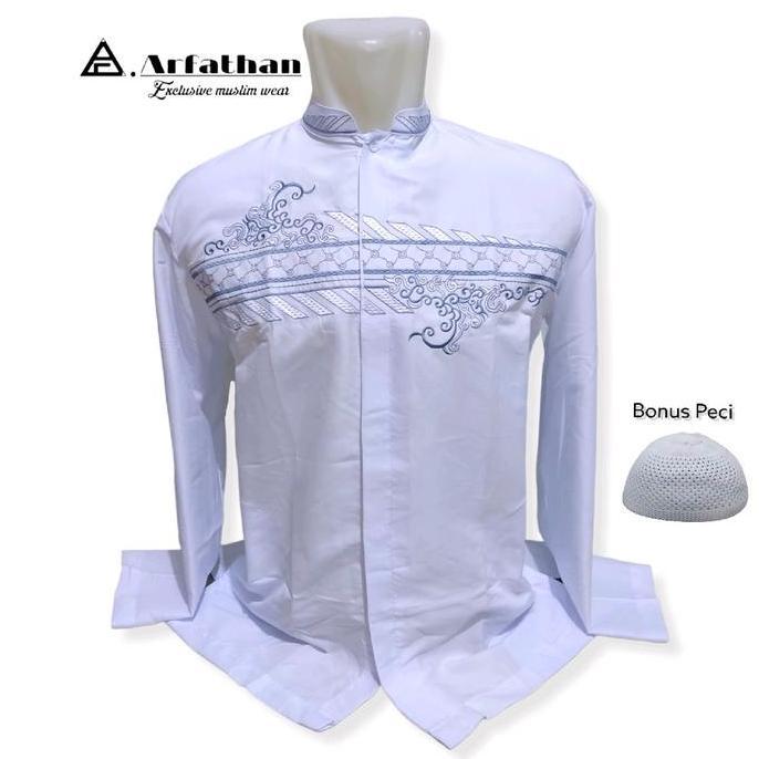 Wekup Baju Koko Pria Muslim Dewasa Kemko Dewasa Motif Bordir Lengan Panjang Baju Taqwa Putih Lengan 