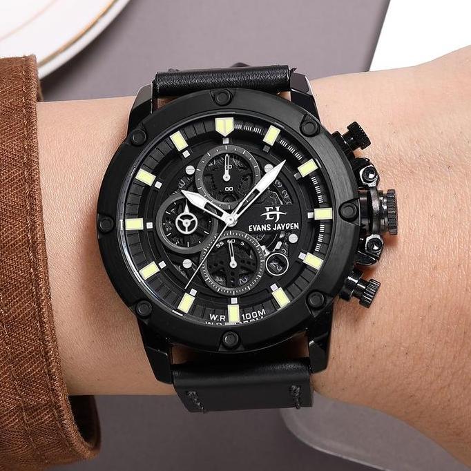 Cloknlok- Evans Jayden Jam Tangan Pria 9570 Kulit Kaca Sapphire Chronograph Water Resistant 10 Atm S