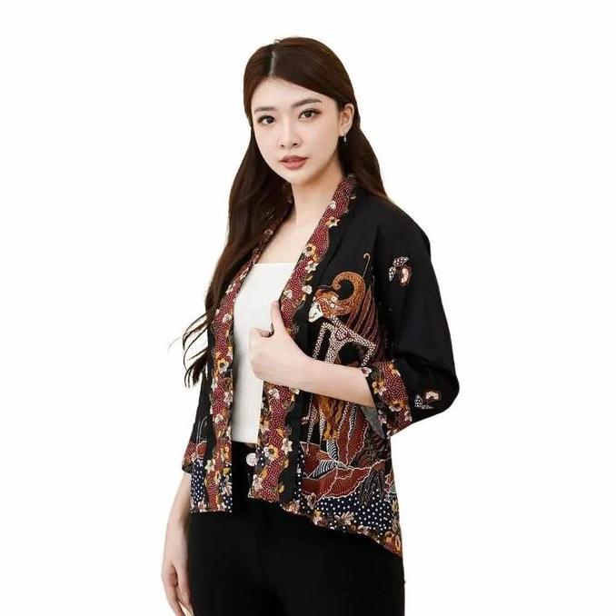 Cardigan batik wanita muslim bahan katun stretch NG140