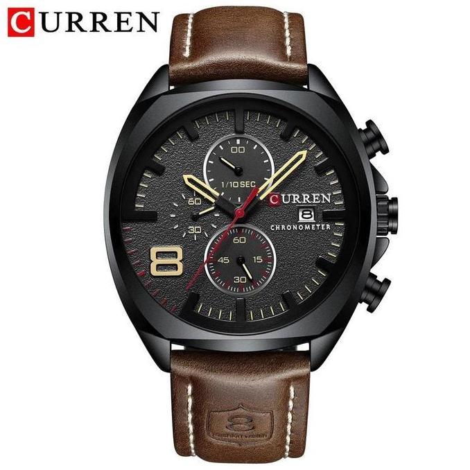 Cloknlok- Jam Tangan Pria Analog Tali Kulit Chronograph Curren 8324