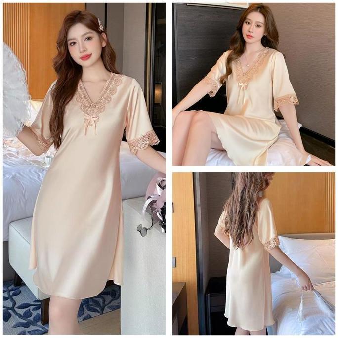 Daster Baju Tidur Satin Busana Dinas Malam Wanita Sexy Sleepwear Cantik Lembut Nyaman Mewah DS