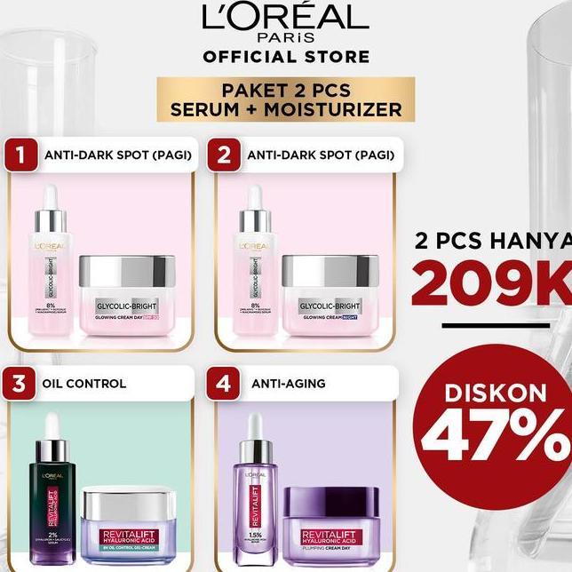 Bsize Loreal Paris 2 Paket Skincare Set Serum Dan Sunscreen Sunscreen Serum Ghtening Dark Spot Ing A