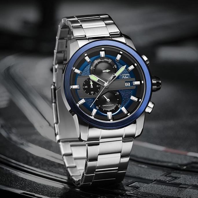 Cloknlok- Cristiano Aillen Jam Tangan Pria Analog 8889 Rantai Stainless Steel Chronograph Kaca Sapph