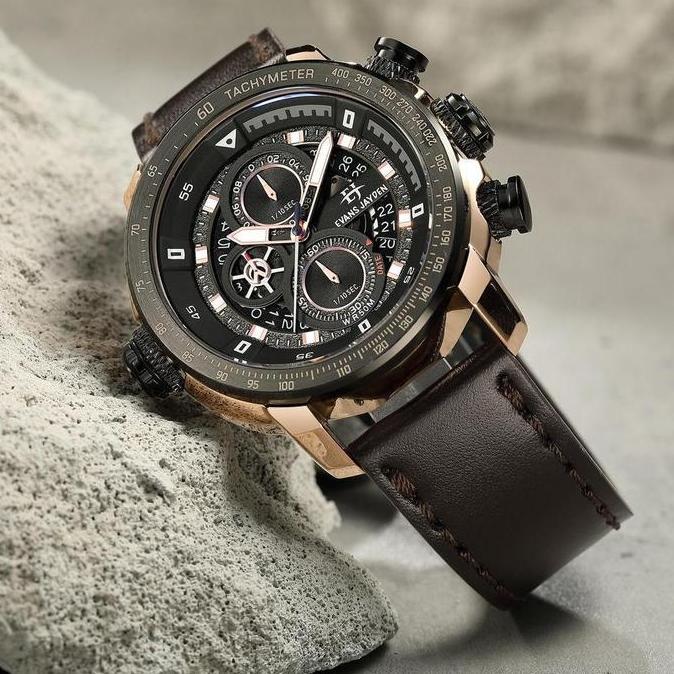 Cloknlok- Evans Jayden Jam Tangan Pria 9466 Kulit Kaca Sapphire Chronograph Water Resistant 5 Atm Wa
