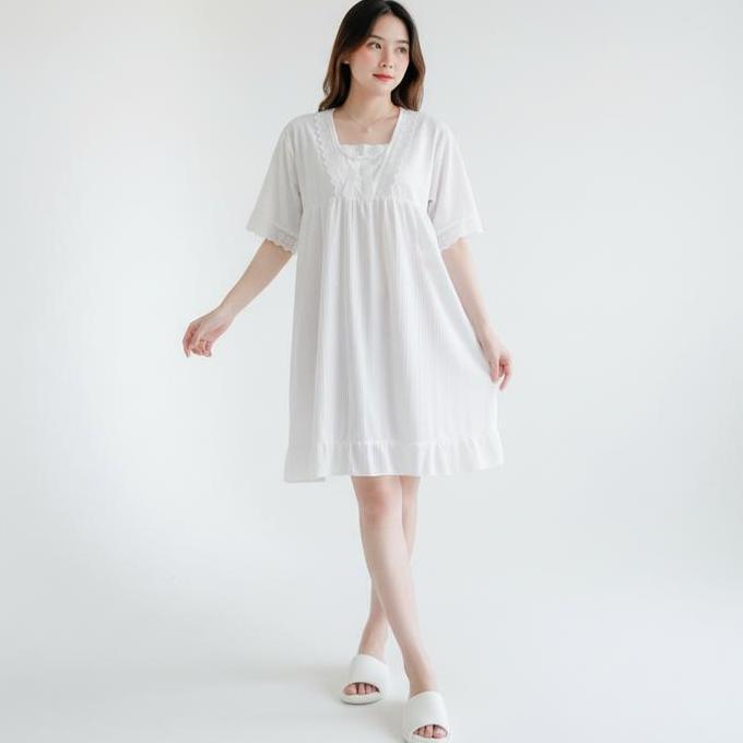 NOVARA Daster Wanita Variasi Lace Pita Babydoll Lengan Pendek | Piyama Wanita Daster Mini Renda Leng