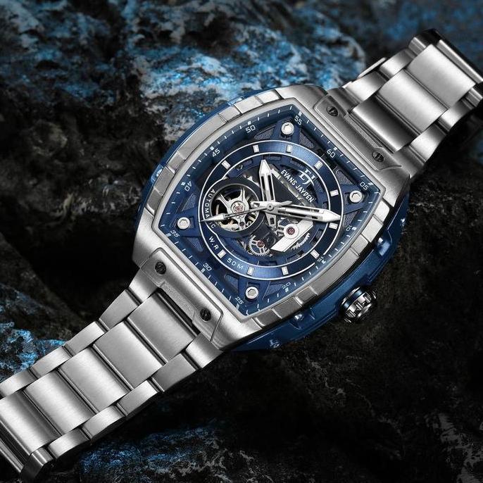 Cloknlok- Evans Jayden Jam Tangan Pria 9611 Rantai Automatic Movement Stainless Steel Kaca Sapphire 