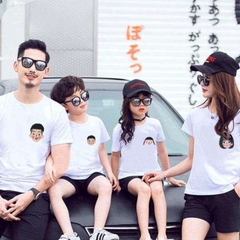 Hot Sale Fam Kartun Baju Kembar Seragam Model Lucu Oblong Bagus Murah Kapelan Keluarga Bapak Ibu Ana