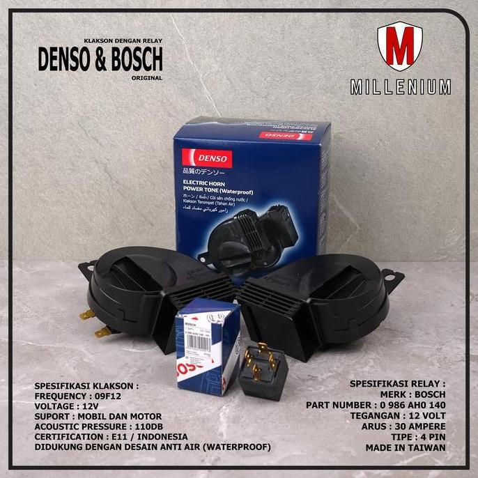 Klakson Denso Keong Waterproof Mobil Motor + Relay 4 Kaki 12V Original Best Seller