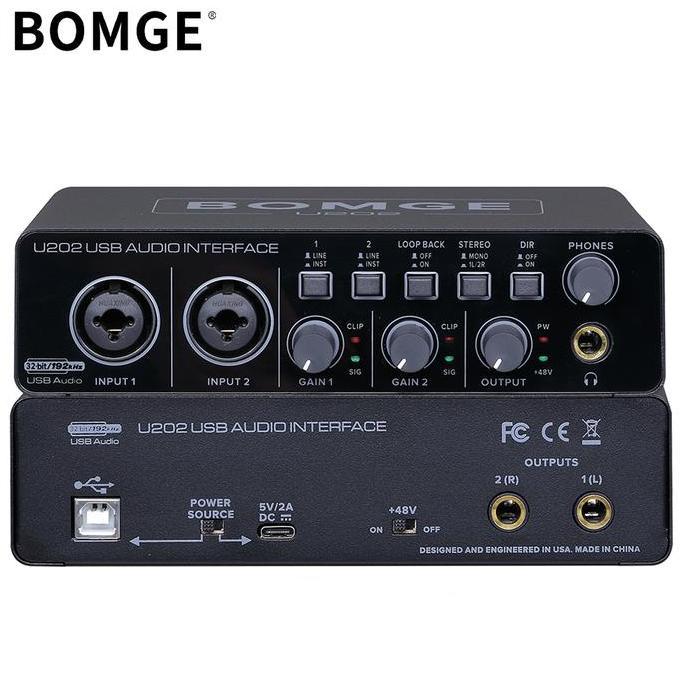 prasminah99 - bomge u202 audio interface soundcard usb dengan mikrofon preamplifier port xlr/tsr/ts,