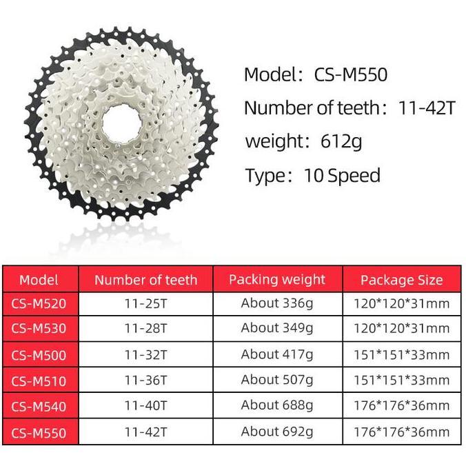 Wake Sprocket 10 Speed 11 - 42T Silver Gear Cassette Sepeda MTB