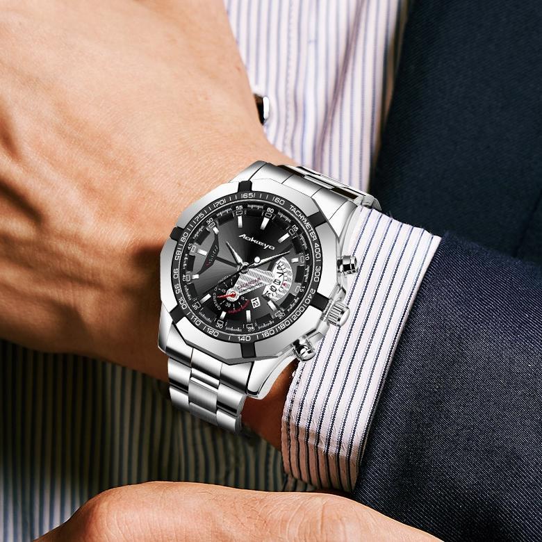 100% AMAN AOKEYO S001 JAM TANGAN PRIA ANTI AIR ORIGINAL LUXURY STAINLESS STEEL JAM TANGAN COWOK FREE
