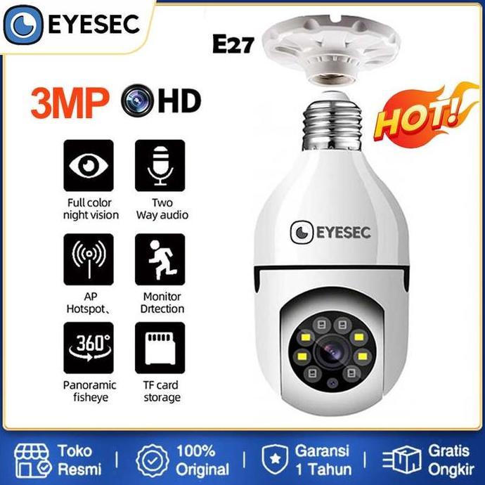 EYESEC CCTV Lampu V380 Pro 3MP CCTV Wifi Smart CCTV Bohlam 360 Derajat