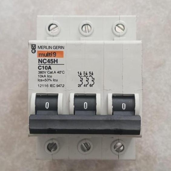 Mini Circuit Breaker (Mcb) Merlin Gerin Nc45H C10A 3Pole Original Terbaru