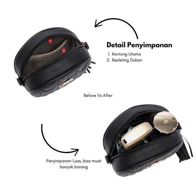 Tas Wanita Hanami Tas Selempang Wanita Kulit Cantik Branded Youra Hitam Simple Premium Mewah Kekinia