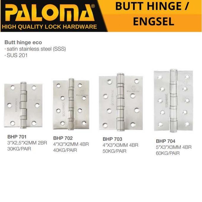Engsel Paloma Bhp 701 702 703 704 Stainless Steel Sus 201 3 Inch 4 Inch 5 Inch Engsel Pintu Dan Jend