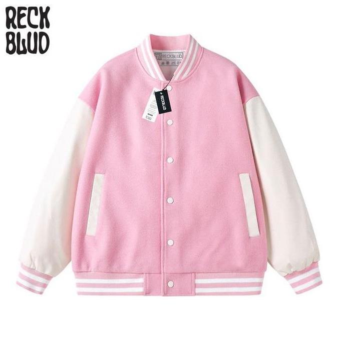 Reckblud - Jaket Varsity Baseball Kancing Polos Keren Unisex Navy Krem jaket  varsity HM