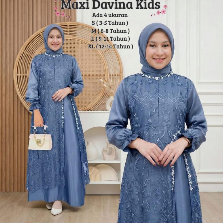 OFFICIAL GAMIS ANAK PEREMPUAN MODEL TERBARU REMAJA TANGGUNG LENGAN PANJANG MAXI DAVINA KIDS 3-14 TAH