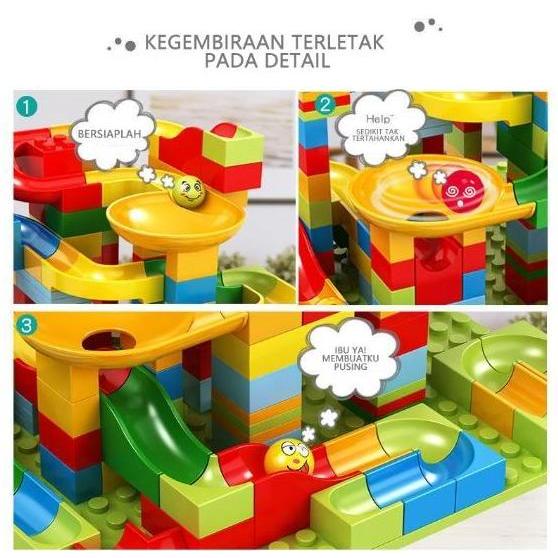 Modello- Balok Bangunan 168 Buah, Lintasan Luncur Bola, Lintasan Kelereng