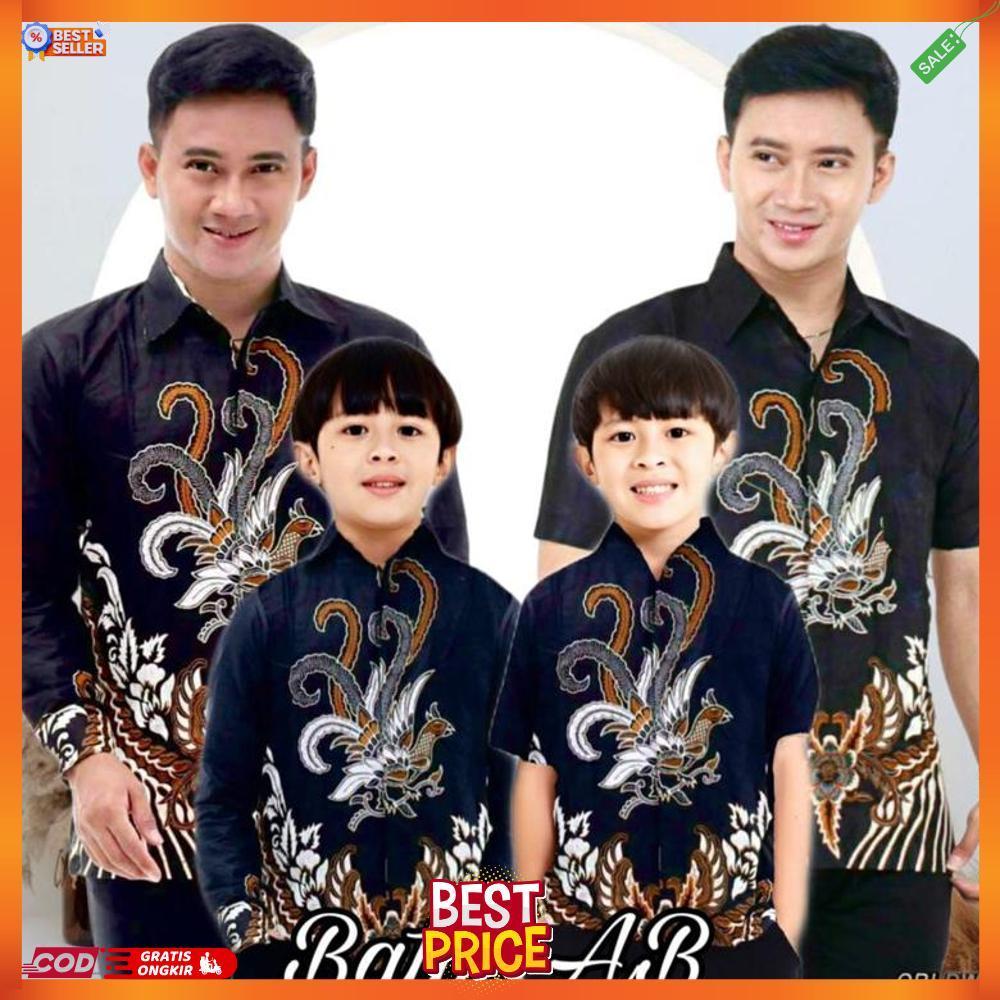 Kemeja Batik Anak Laki Laki Couple Batik Pria Dewasa Motif Ayam Hitam Batik Anak Cowok Lengan Panjan