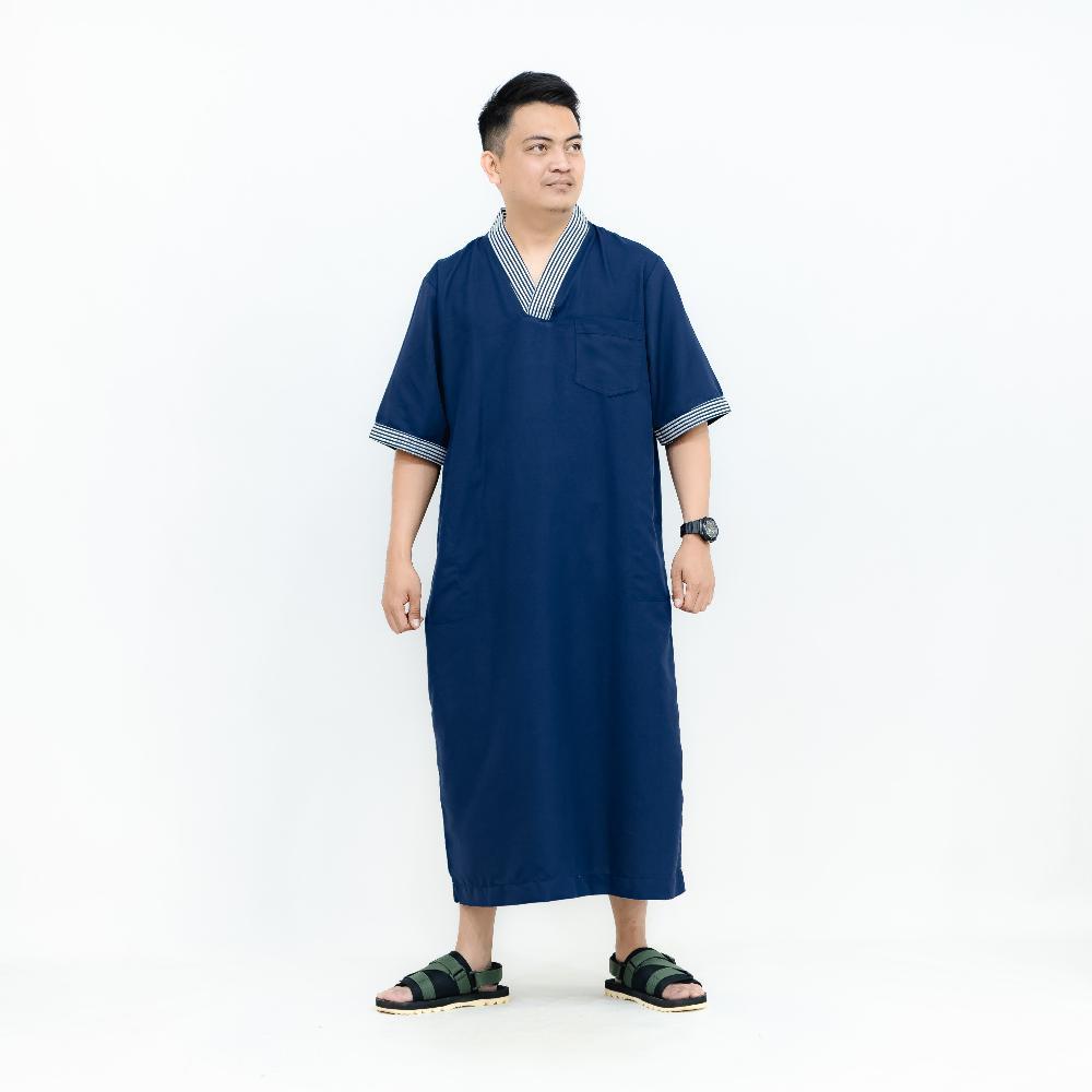 Recommended Jubah Gamis Maroko Pria Dewasa Lengan Pendek Kerah V Bahan Katun