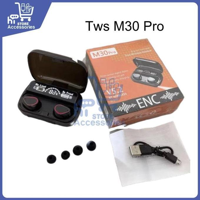 TWS M30 Pro Headset Bluetooth V5.2 dengan PowerBank dan Flashlight Earphone Wireless Stereo Tahan Ai